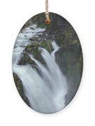 Serene Flow Through Mossy Forest Ornament