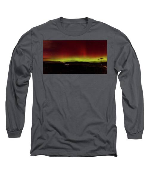Northern Lights Over Wasatch Mountain Range Long Sleeve T-Shirt by Brandon Wichmann