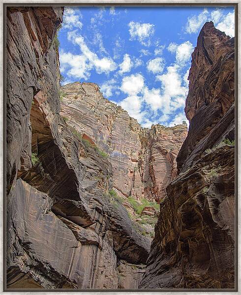 Majestic Canyon Sky View In The Narrows Framed Print