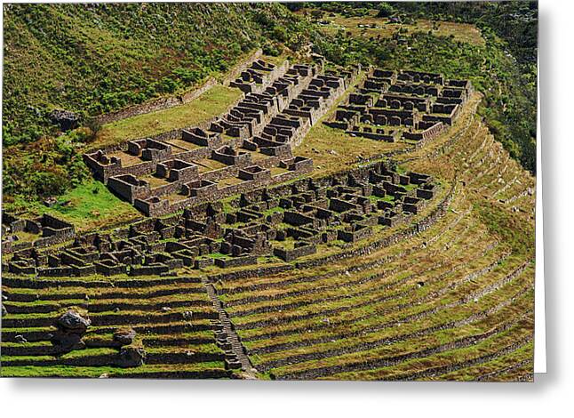 Ancient Terraces And Ruins In Andes Mountains Greeting Card