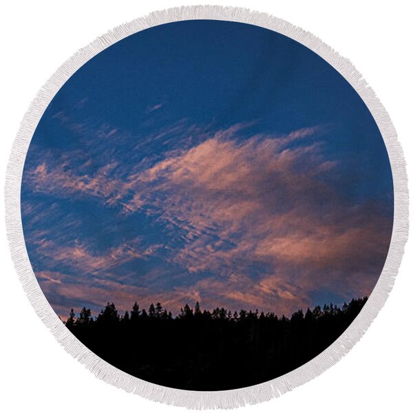 Twilight Over Forested Horizon Round Beach Towel