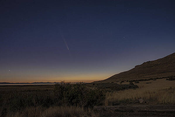 Nature Wall Art featuring the photograph Twilight Comet Over Desert Landscape by Brandon Wichmann