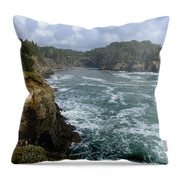 Coastal Bridge Over Rushing Waters Throw Pillow