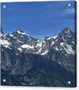 Snow-capped Teton Mountain Peaks Under Blue Sky Acrylic Print