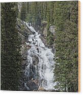 Waterfall Amidst Forest Landscape Wood Print
