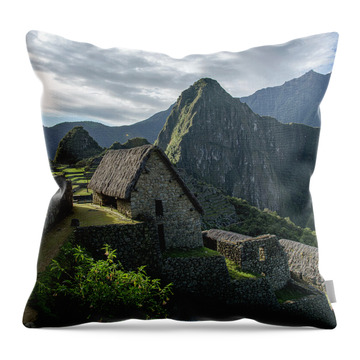 Ancient Ruins With Majestic Mountain Backdrop Throw Pillow