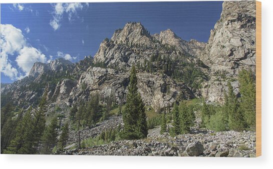 Majestic Mountain Peaks Under Blue Sky In Cascade Canyon Wood Print