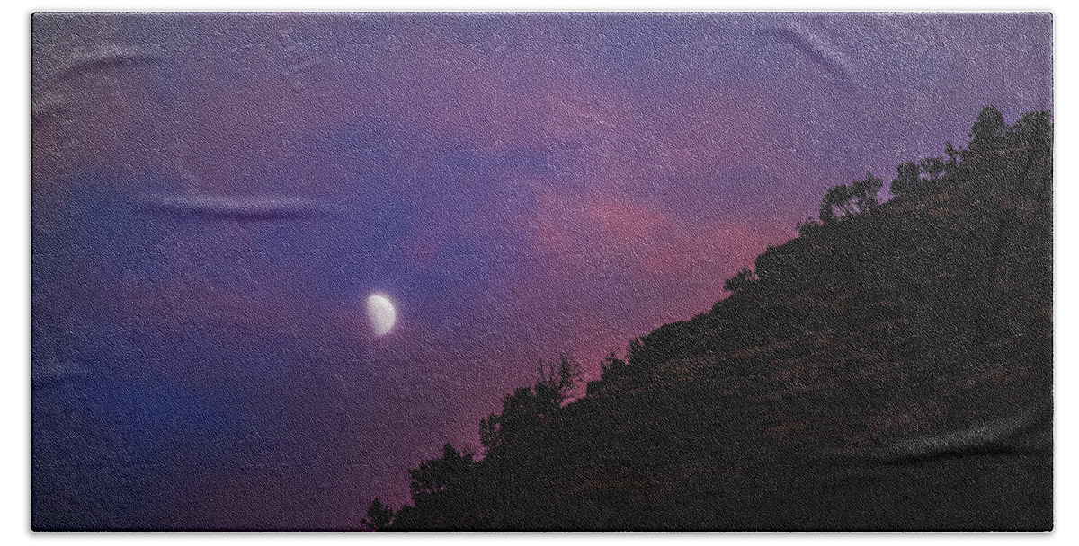 Moonlit Evening Over Silhouetted Hills Hand Towel