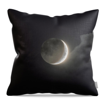 Shimmering Crescent Among Clouds Throw Pillow