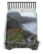 Rocky Coastline With Vibrant Foliage Duvet Cover