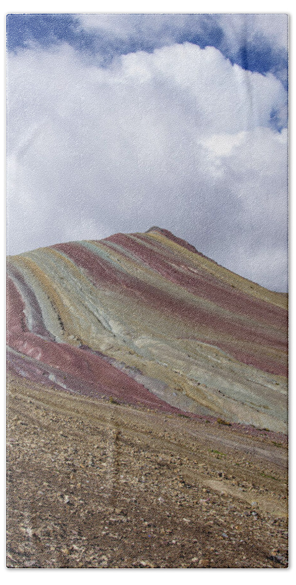 Colorful Mountain Range Under Cloudy Sky Hand Towel