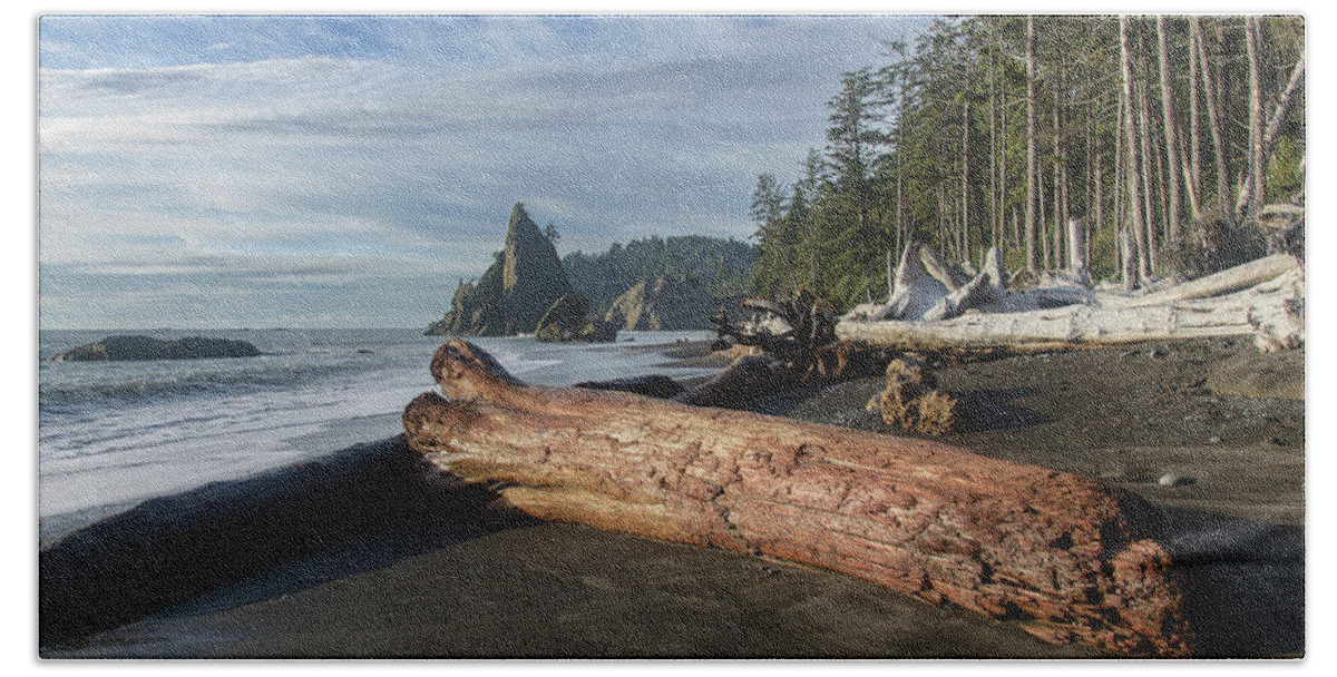 Driftwood on a Pebbled Beach Hand Towel