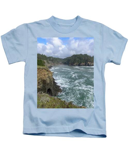 Coastal Bridge Over Rushing Waters Kids T-Shirt