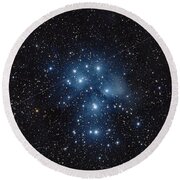 Pleiades Cluster In Cosmic Night Round Beach Towel