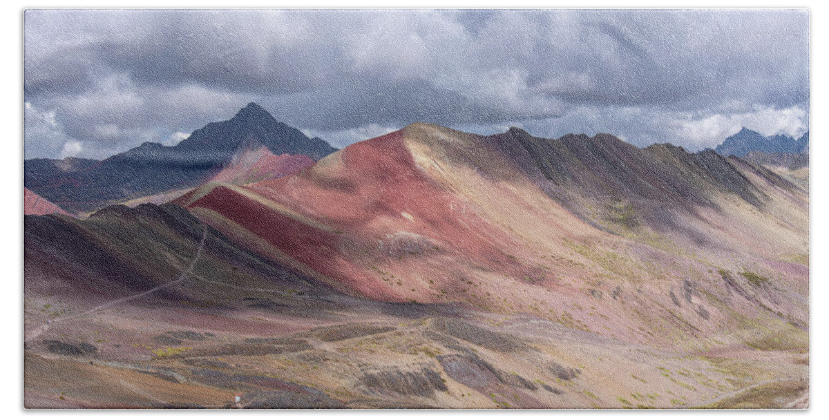 Rainbow Mountain Range Under Cloudy Skies Hand Towel