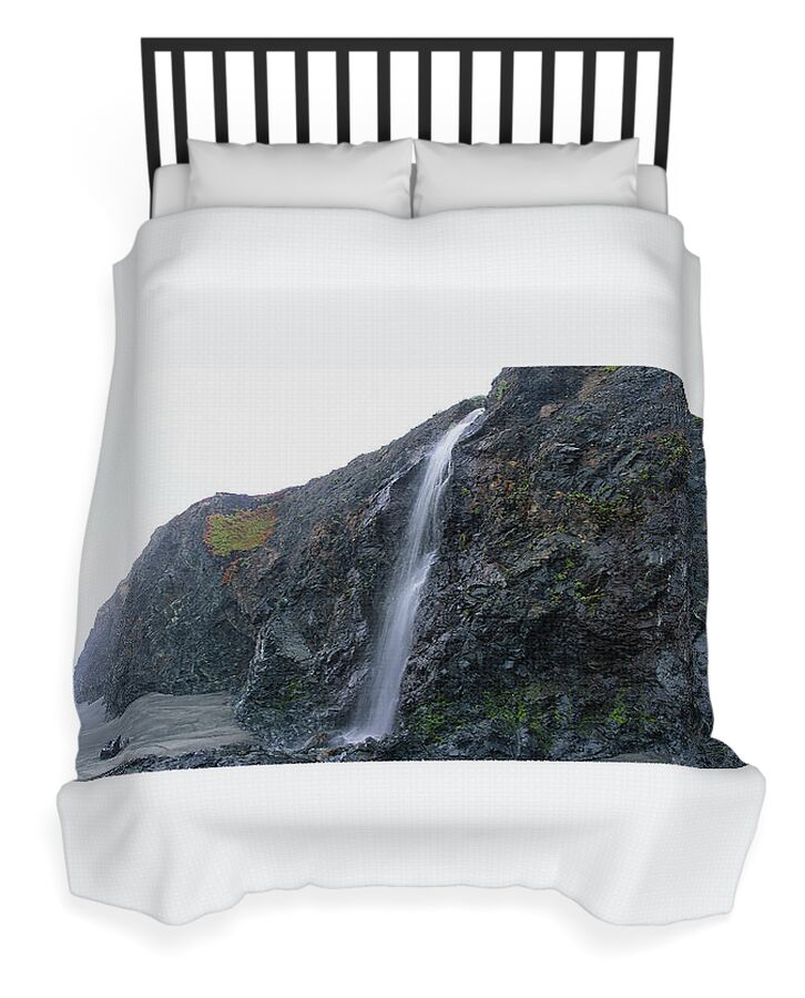 Secluded Coastal Waterfall Cascade Duvet Cover