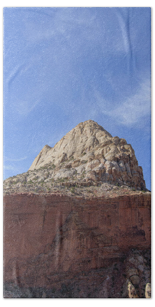 Majestic Mountain Peak Under Blue Sky Hand Towel