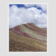 Colorful Mountain Range Under Cloudy Sky Sticker