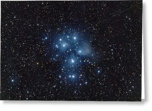 Pleiades Cluster In Cosmic Night Greeting Card