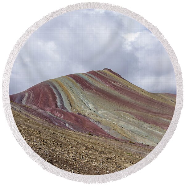 Colorful Mountain Range Under Cloudy Sky Round Beach Towel