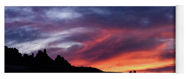 Vivid Twilight over Rocky Silhouette Yoga Mat
