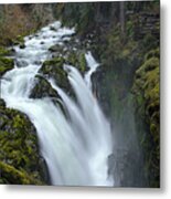 Serene Flow Through Mossy Forest Metal Print