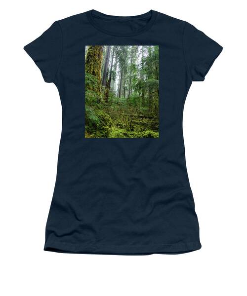 Misty Forest Silhouettes In Olympic National Park Women's T-Shirt