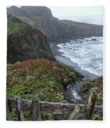 Rocky Coastline With Vibrant Foliage Fleece Blanket