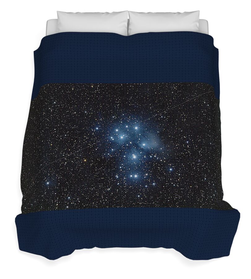 Pleiades Cluster in Cosmic Night Duvet Cover by Brandon Wichmann