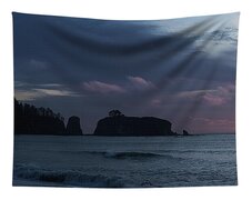 Serene Coastal Sunset with Cliffs Tapestry