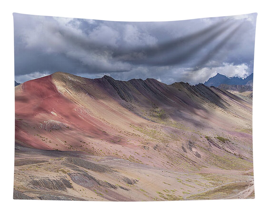 Rainbow Mountain Range Under Cloudy Skies Tapestry