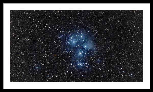 Pleiades Cluster In Cosmic Night Framed Print