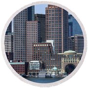 Boston Skyline by the Water Round Beach Towel