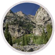 Majestic Mountain Peaks Under Blue Sky In Cascade Canyon Round Beach Towel