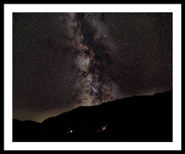 Starry Night Over Mountain Landscape Framed Print