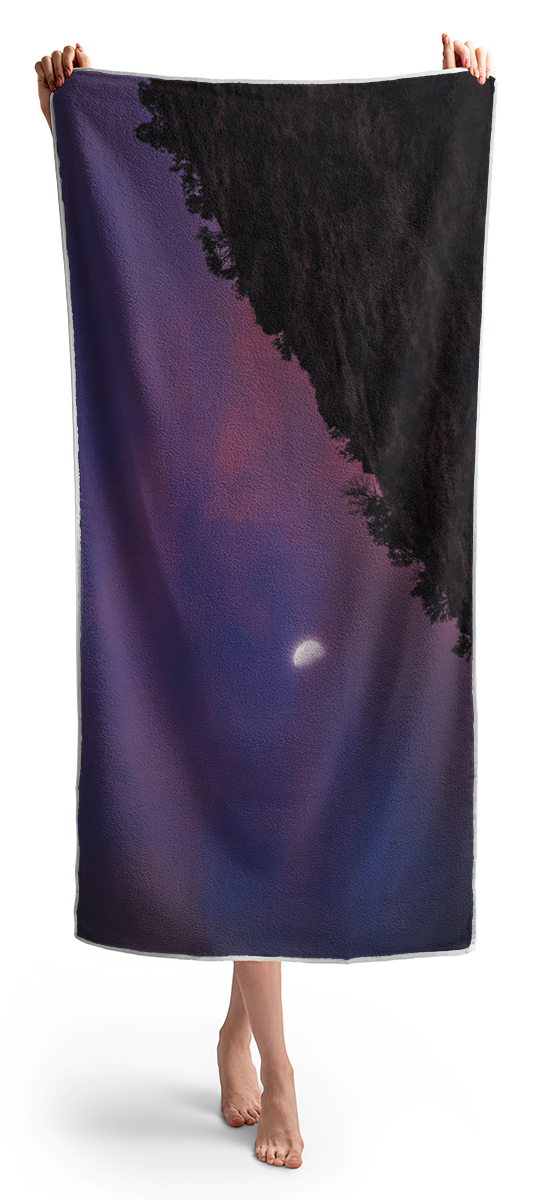 Moonlit Evening Over Silhouetted Hills Beach Towel