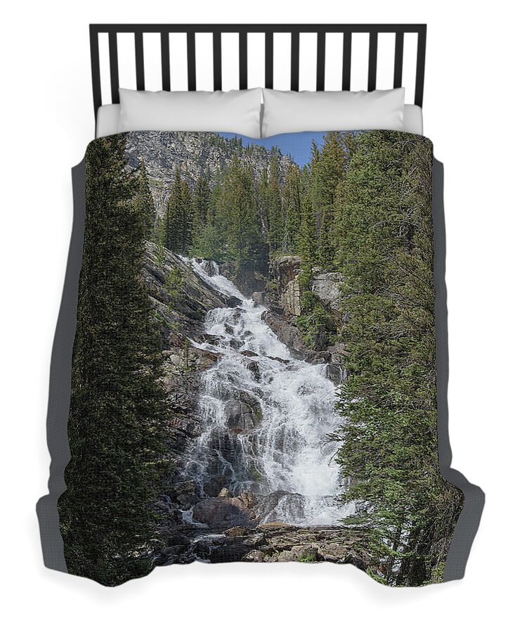 Waterfall Amidst Forest Landscape Duvet Cover