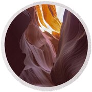 Curves Of Sunlit Antelope Canyon Walls Round Beach Towel