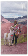 Peruvian Scene With Red Valley And Llama Beach Towel