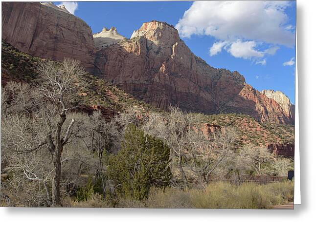 Majestic Mountain Under Clear Blue Sky Greeting Card