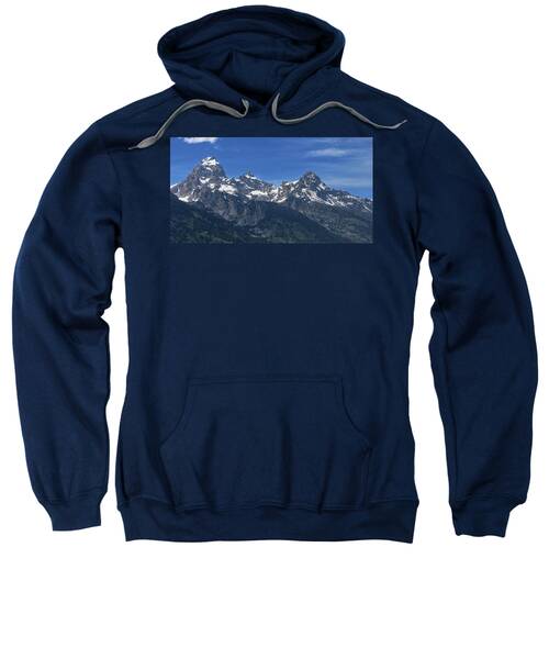 Snow-capped Teton Mountain Peaks Under Blue Sky Sweatshirt
