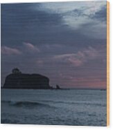 Serene Coastal Sunset with Cliffs Wood Print
