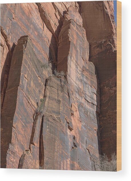 Towering Desert Sandstone Cliffs In Zion National Park Wood Print