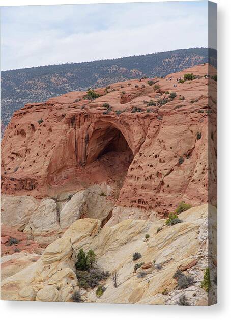 Natural Arch in Desert Landscape Canvas Art Print by Brandon Wichmann