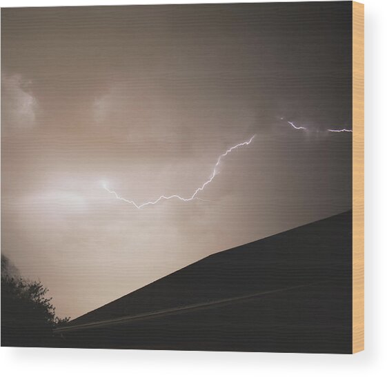Lightning Illuminates Night Sky Wood Print