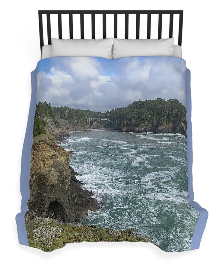 Coastal Bridge Over Rushing Waters Duvet Cover
