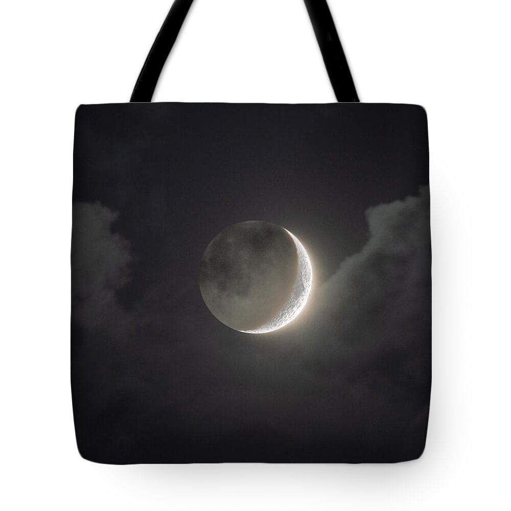 Shimmering Crescent Among Clouds Tote Bag
