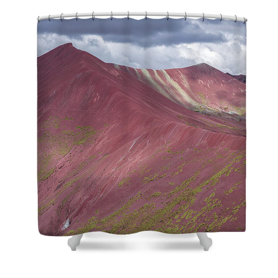 Vibrant Red Mountain Landscape Shower Curtain