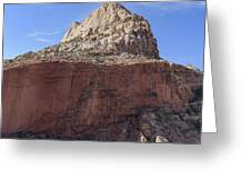 Majestic Mountain Peak Under Blue Sky Greeting Card