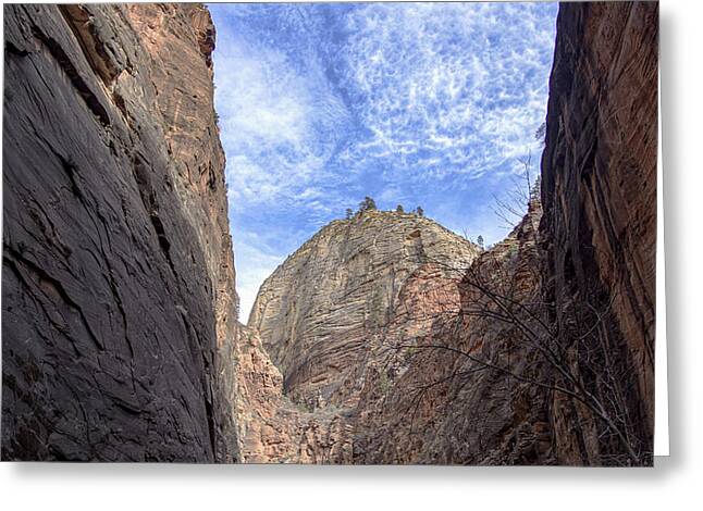 Towering Canyon Cliffs And Blue Sky Greeting Card